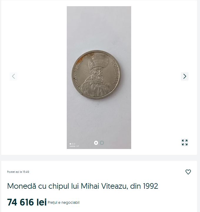 Te îmbogățești, dacă mai ai așa ceva acasă! Prețul ireal la care se vinde o monedă din anul 1992, cu chipul lui Mihai Viteazu, acum, în ianuarie 2024