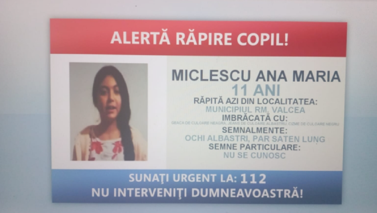 Copil de 11 ani, răpit în România de pe stradă! Ana Maria Miclescu a fost luată pe sus de 4 bărbați și o femeie