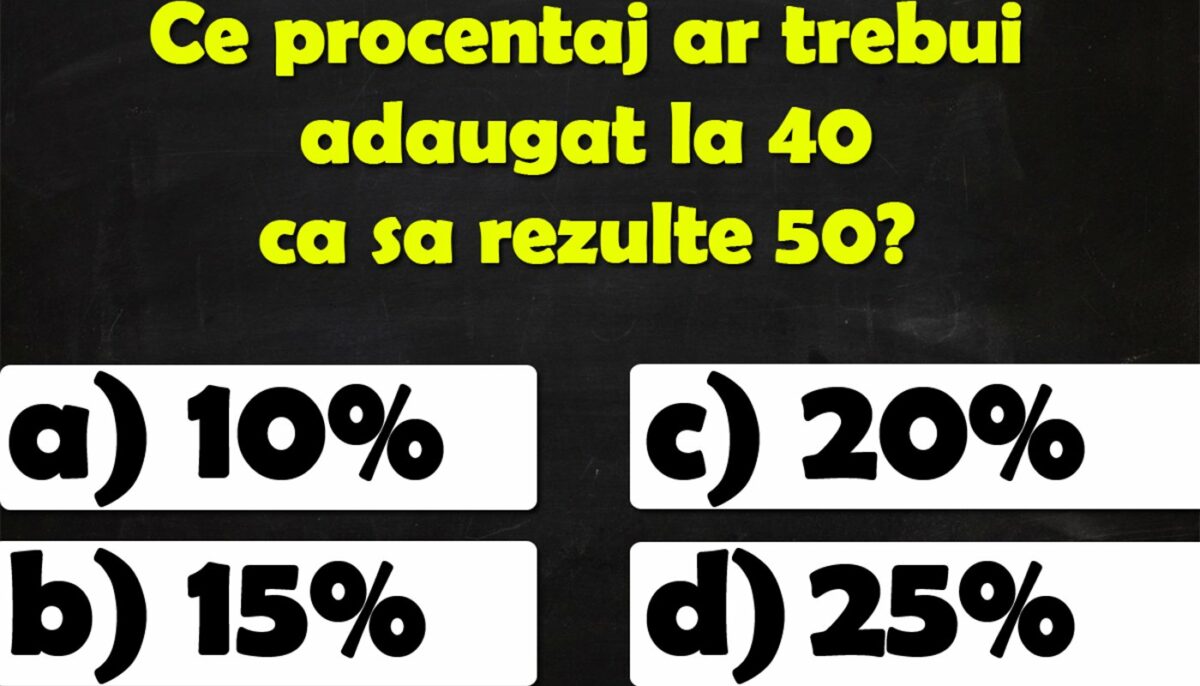 Imagine Stire TEST IQ | Ce procentaj ar trebui adăugat la 40 ca să rezulte 50? | 2review.ro