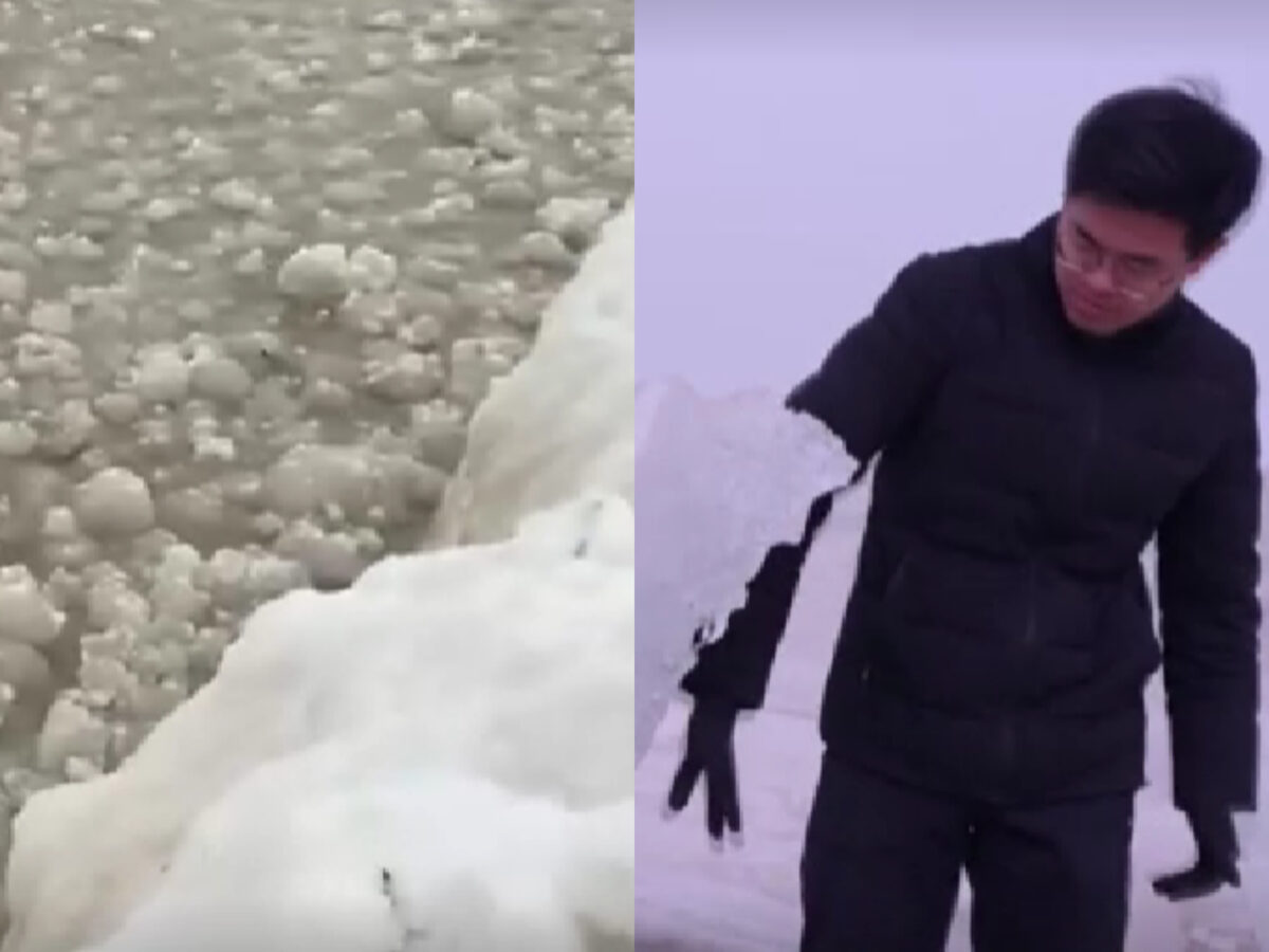 Fenomen meteo spectaculos pe un lac din Canada. Zeci de bile de gheață plutesc în derivă