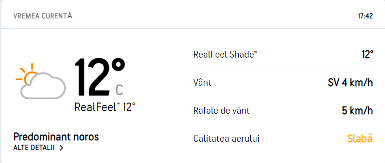 Vremea acum în București