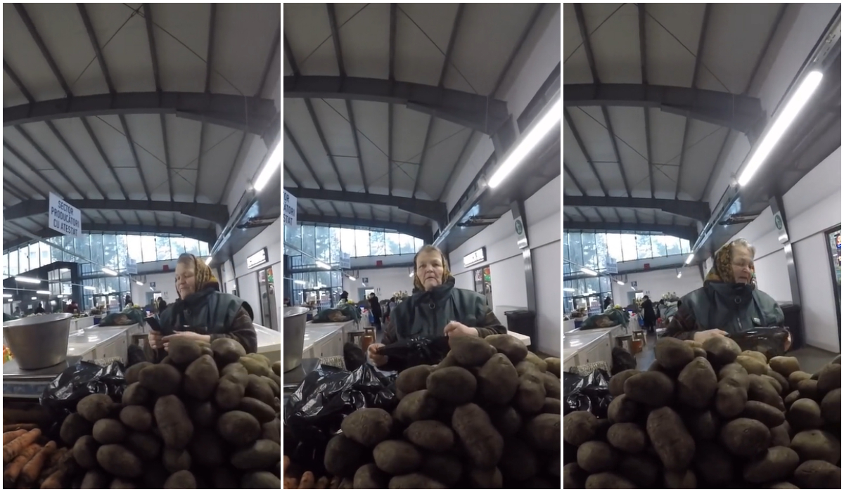 Lecția de bunătate dată de o bătrână care vinde în piață! Cum a reacționat după ce un tânăr i-a oferit 100 de lei pentru 1 kg de cartofi: „Nu primesc bani nemunciți”