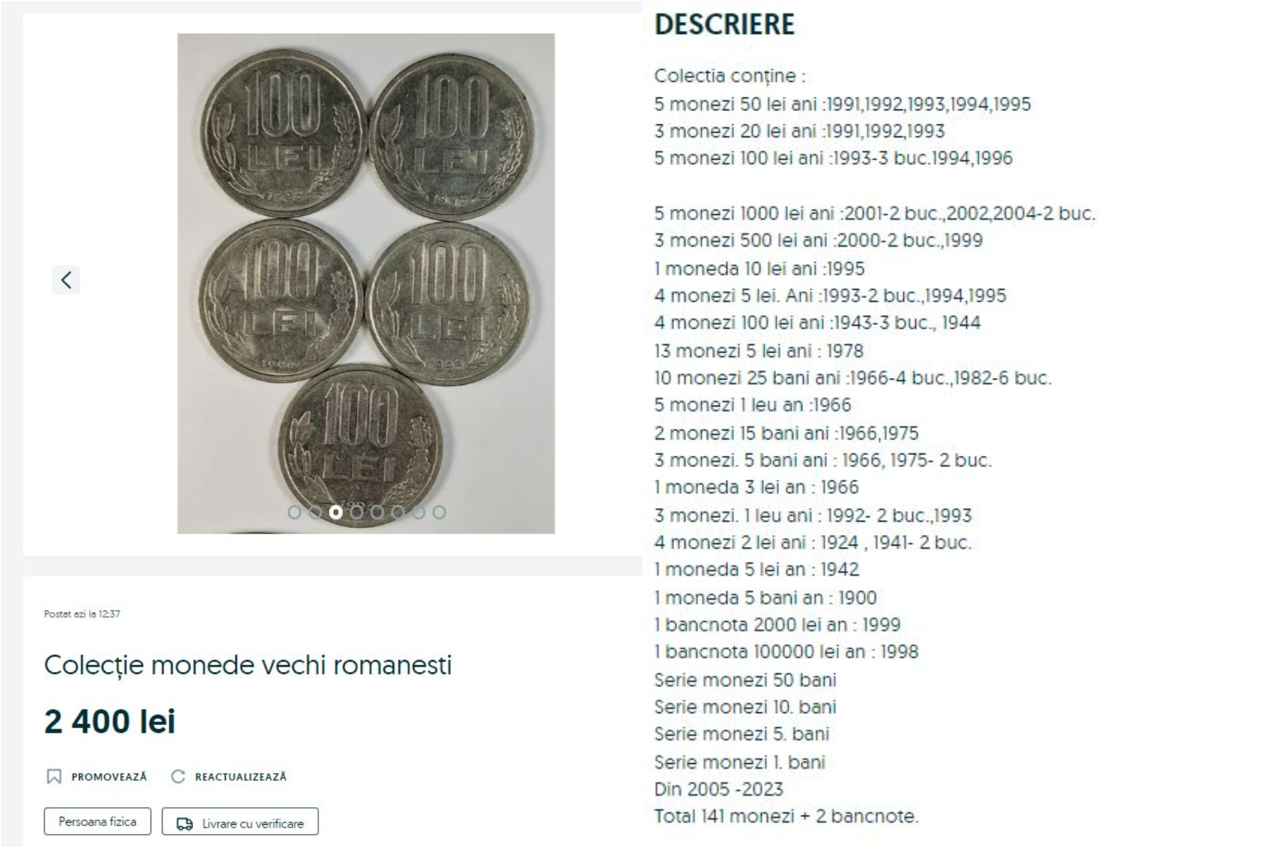 Utilizatorul oferă către vânzare această colecție la prețul de 2.400 de lei / sursă foto: Olx