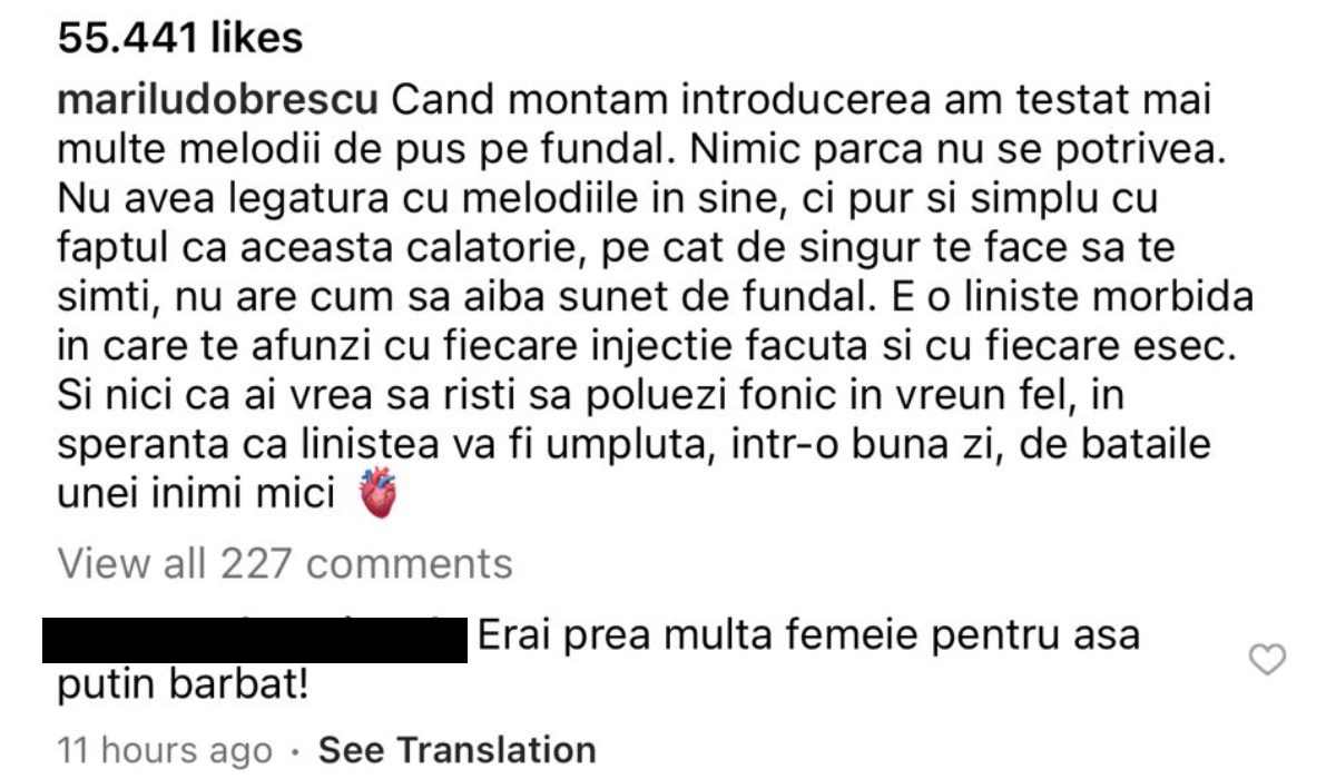 Comentariul de la postarea făcută de Marilu Dobrescu