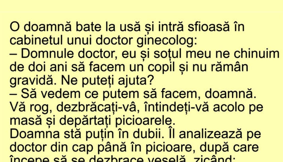Imagine Stire BANC | O doamnă intră sfioasă în cabinetul unui doctor ginecolog | 2review.ro