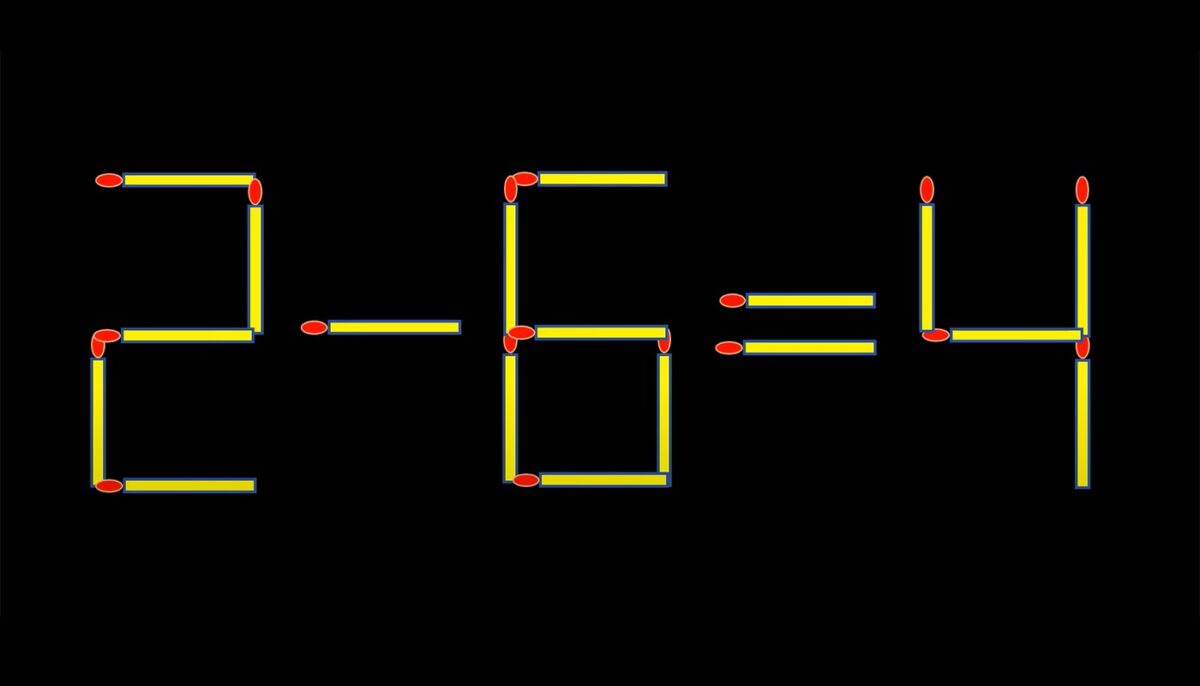 Imagine Stire Test de inteligență | Mutați 2 chibrituri, pentru a transforma 2-6=4 într-o egalitate corectă | 2review.ro