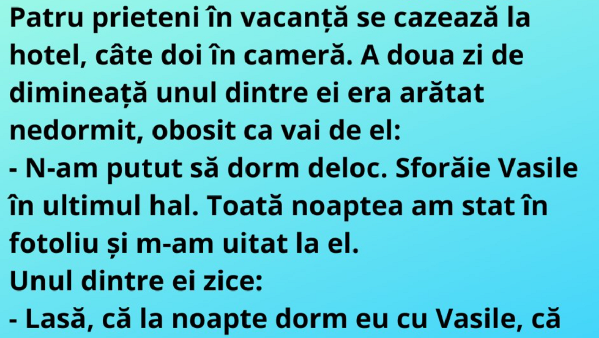 Imagine Stire Bancul de vineri dimineaţa | Patru prieteni se cazează la hotel, câte doi în cameră | 2review.ro
