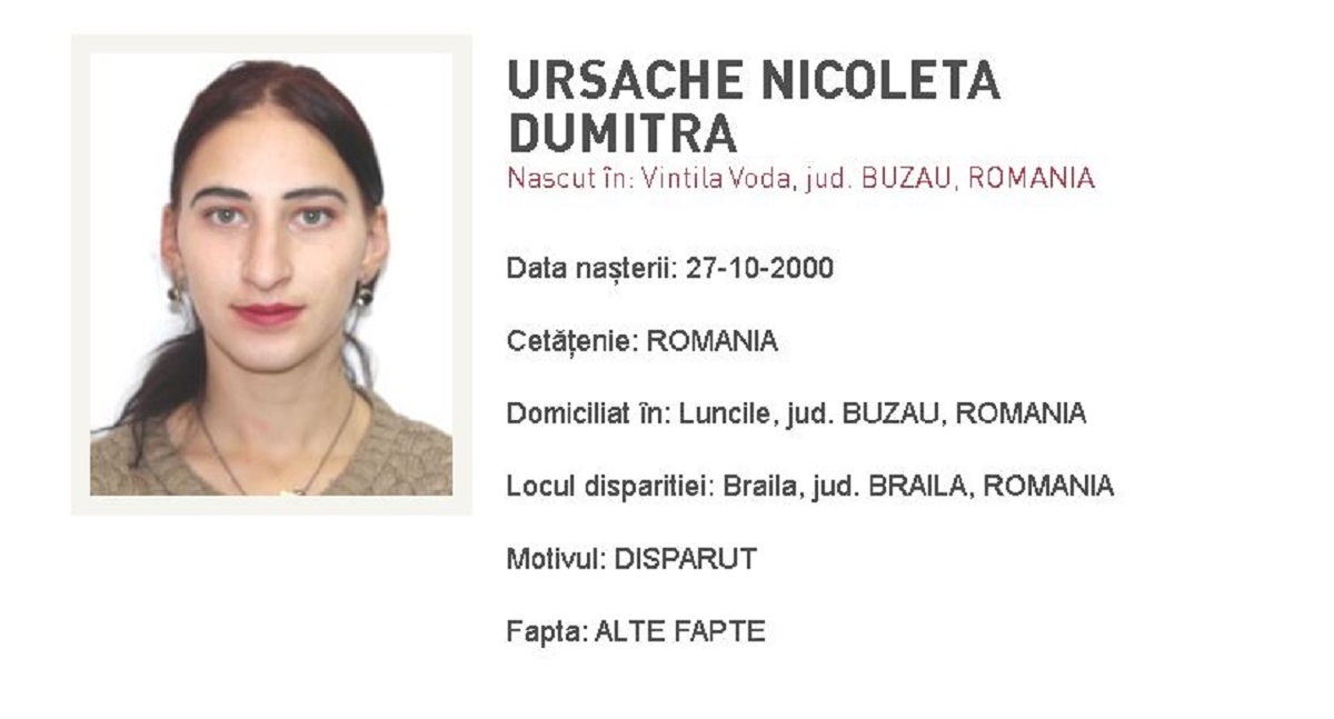 Alertă în Brăila! Ursache Nicoleta Dumitra a dispărut fără urmă. Cine o vede, să sune la 112