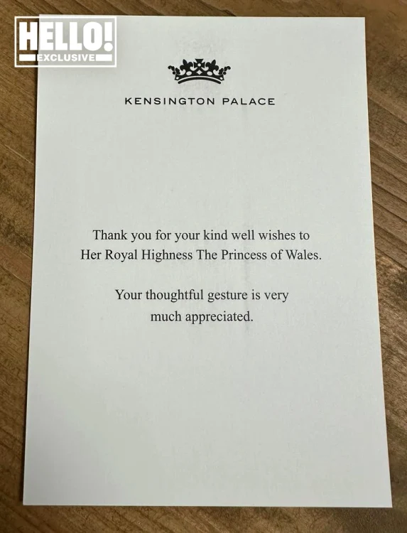 Scrisoarea de mulțumire din partea familiei regale britanize. Sursa: Hello