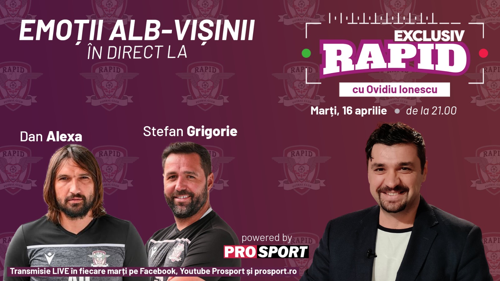Dan Alexa și Stefan Grigorie sunt invitați la “EXCLUSIV RAPID” marți, 16 aprilie, de la ora 21.00