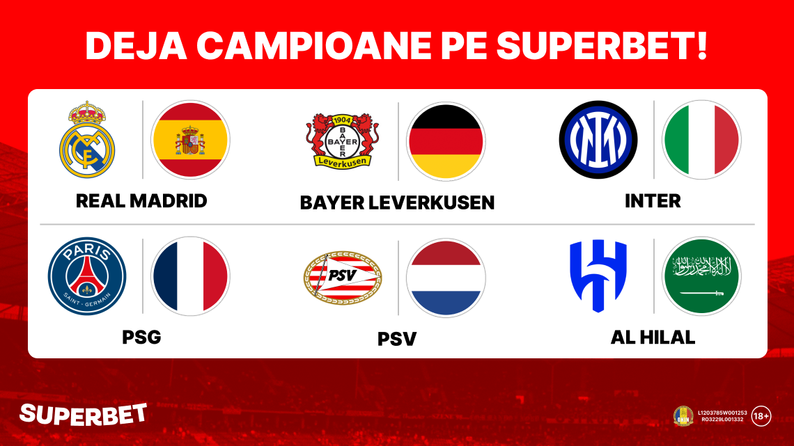 Cote de la 1.25 la 50.00 plătite în avans de Superbet! Deja campioane și golgheteri grație Pariurilor Antepost