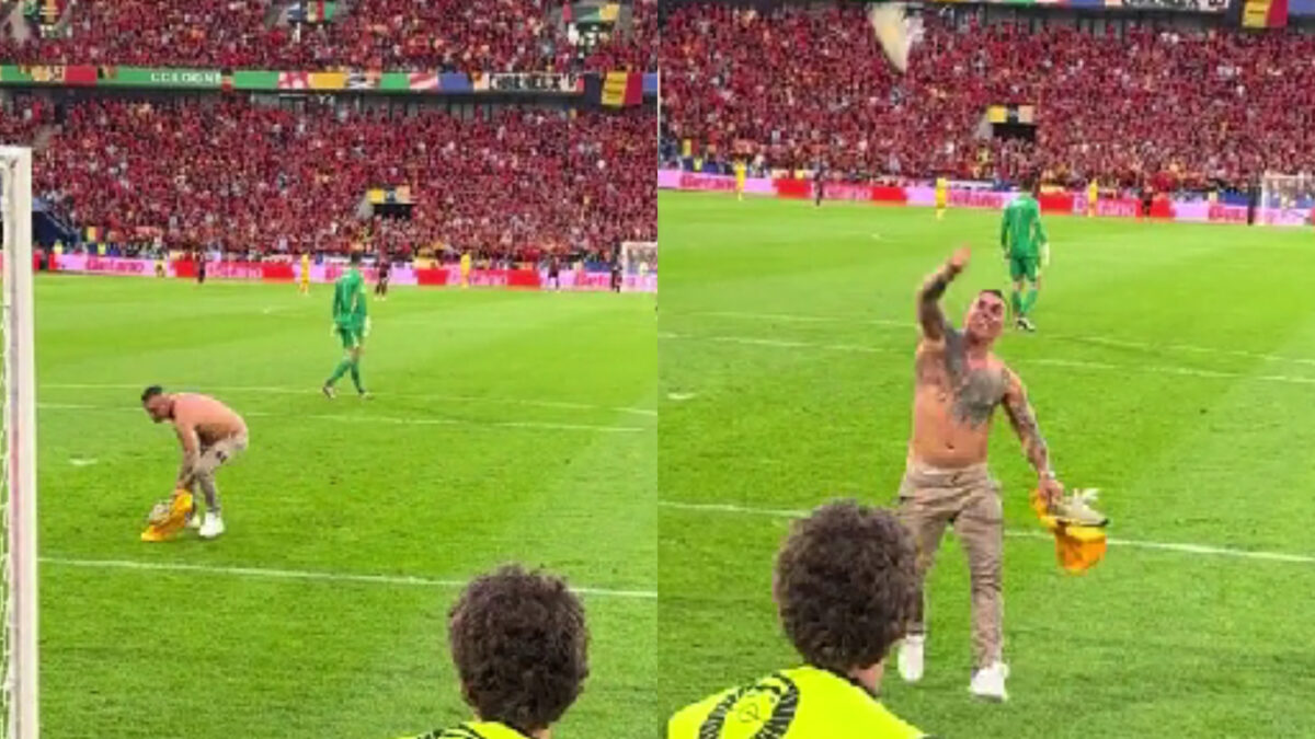 Ce a făcut un spectator român, în pielea goală, după ce a intrat în teren: „Ia, bă, adidasu'”. Imagini virale de la meciul României!