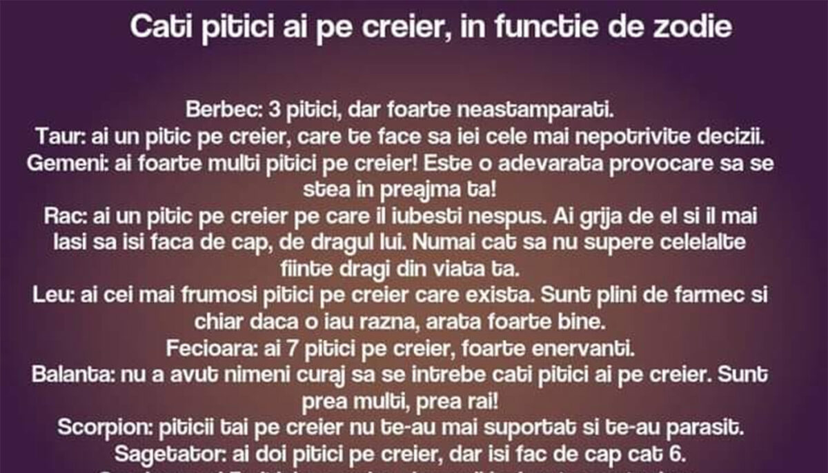 Imagine Stire BANC | Câți pitici ai pe creier, în funcție de zodie | 2review.ro
