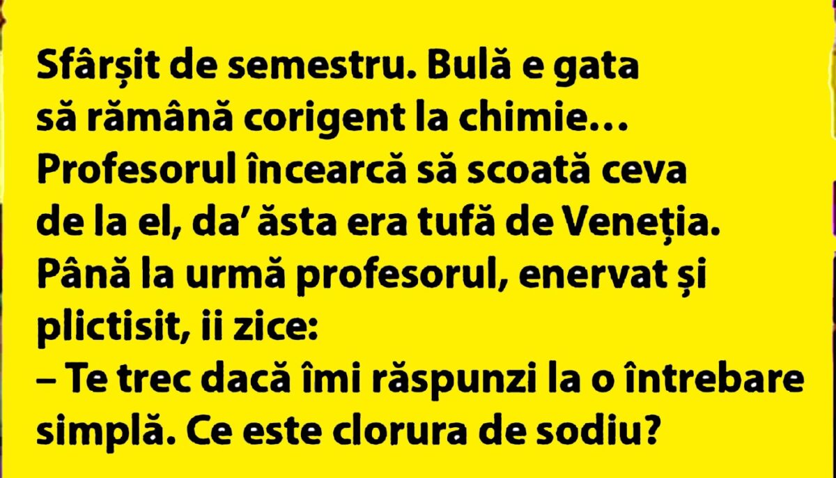 Imagine Stire BANC | Sfârșit de semestru. Bulă e gata să rămână corigent la chimie | 2review.ro