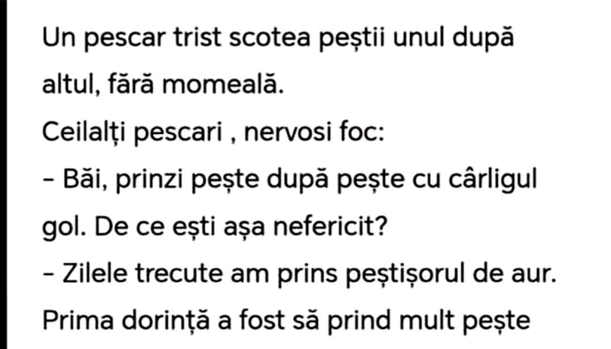 Imagine Stire Bancul de weekend | Pescarul trist și peștișorul de aur | 2review.ro