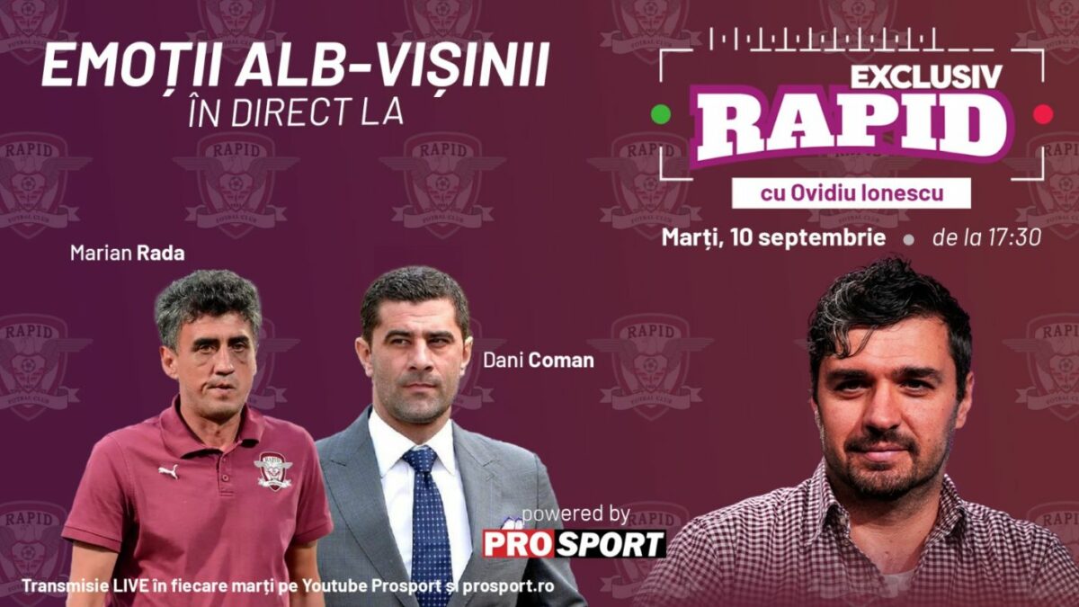 Imagine Stire „EXCLUSIV RAPID” cu Marian Rada și Dani Coman începe la ora 17:30 pe canalul de YouTube – ProSport! | 2review.ro