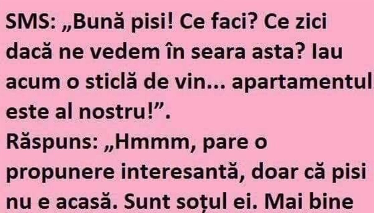 Imagine Stire BANCUL ZILEI | SMS: „Bună pisi. Ce zici, ne vedem în seara asta?” | 2review.ro
