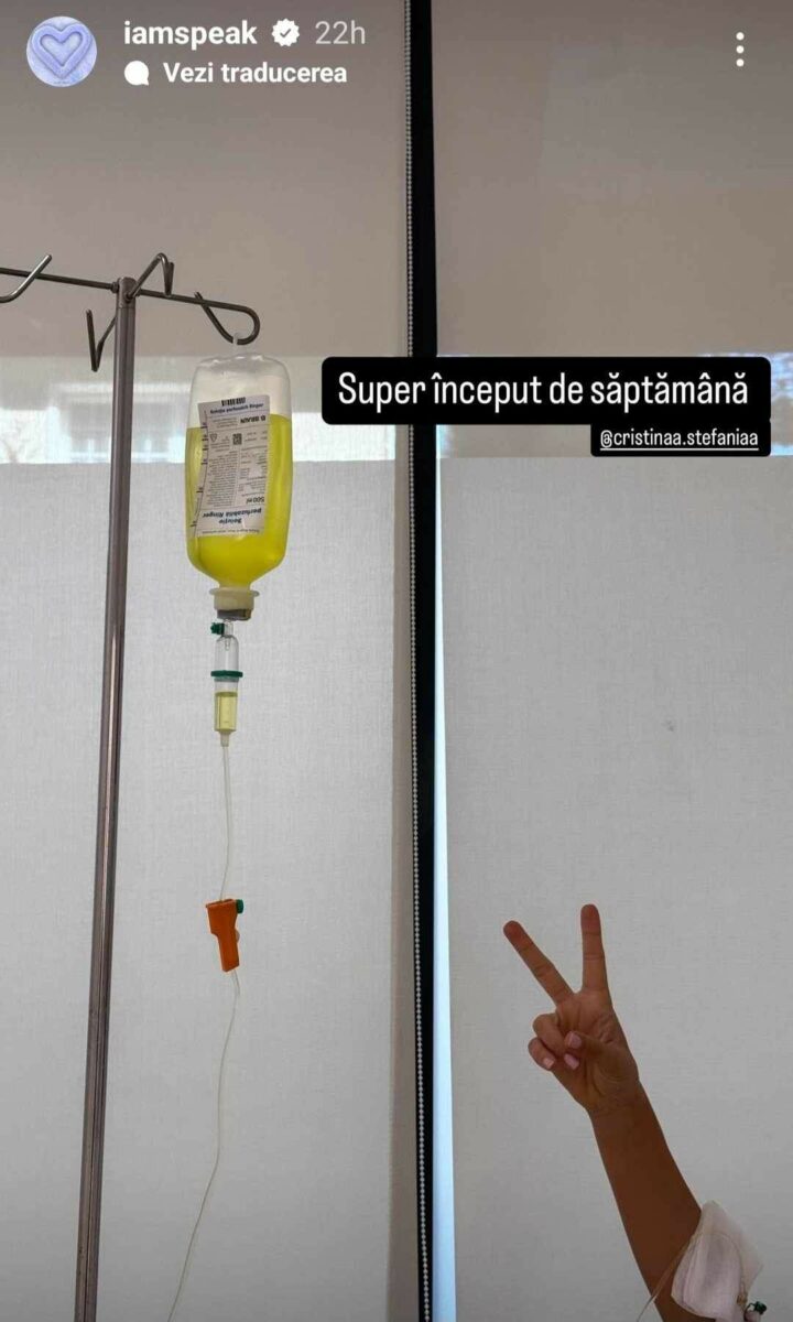 Ștefania la spital. Sursă foto: Instagram