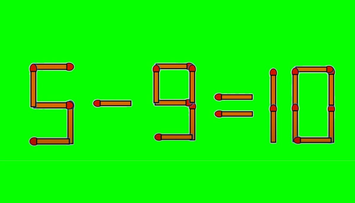 Test IQ cu chibrituri | Corectați 5 – 9 = 4, mutând un singur băț!