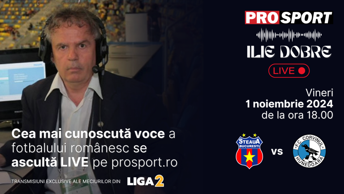 Imagine Stire Ilie Dobre comentează LIVE pe ProSport.ro meciul Steaua – Corvinul Hunedoara, vineri, 1 noiembrie 2024, de la ora 18.00 | 2review.ro