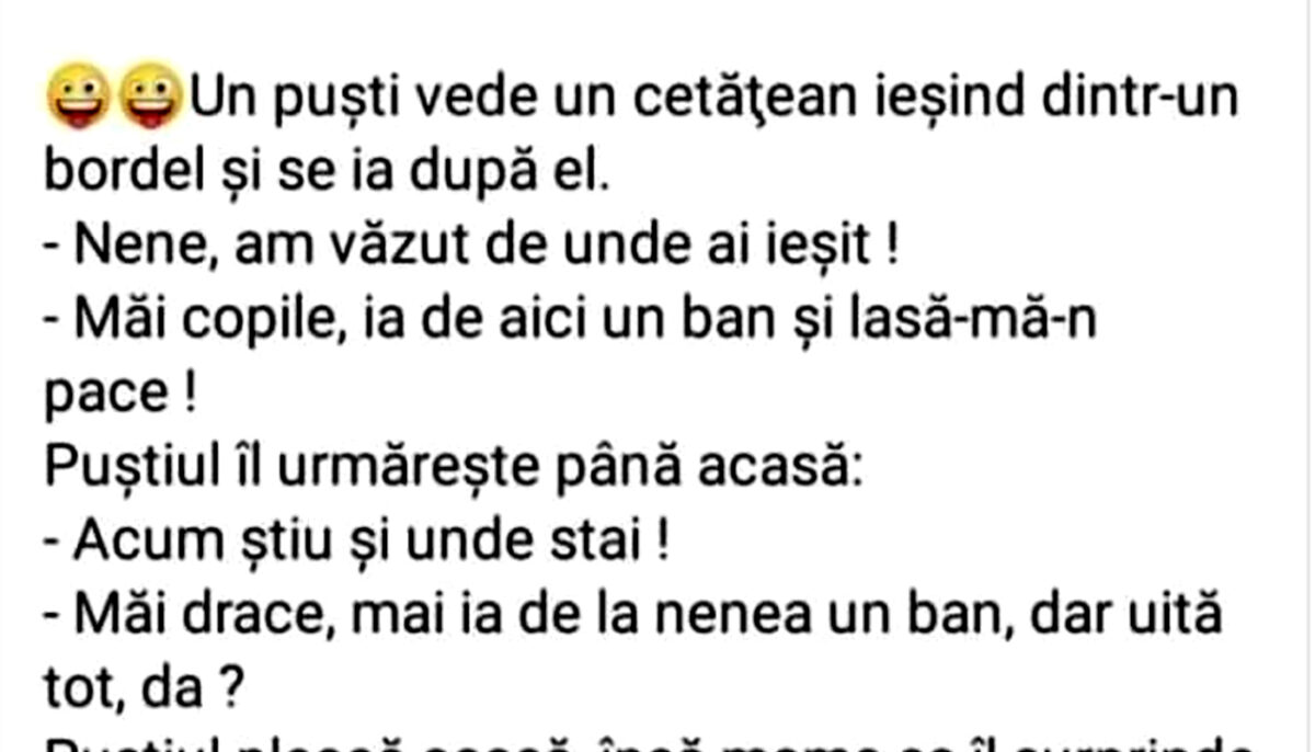 Imagine Stire BANCUL ZILEI | Un puști vede un bărbat ieșind dintr-un bordel | 2review.ro