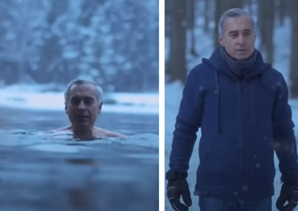 Imagini geniale! Călin Georgescu a făcut baie într-un lac înghețat de munte, la -6 grade Celsius. Sursă foto: Captura Youtube