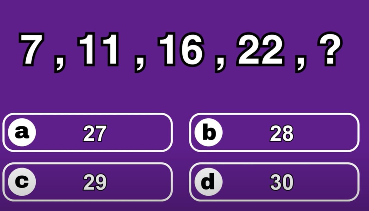 Imagine Stire Test de inteligență | 7, 11, 16, 22. Ce număr urmează: 27, 28, 29 sau 30? | 2review.ro