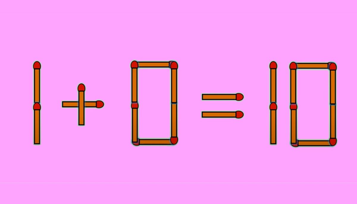 TEST IQ | Mutați un singur chibrit, pentru a corecta 1 + 0 = 10