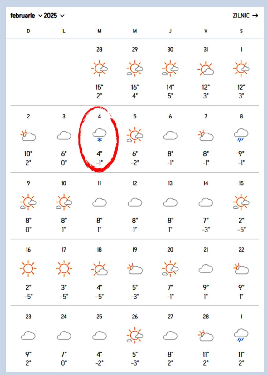 Meteorologii Accuweather anunță data exactă când vin ninsorile în București. Sursă: accuweather
