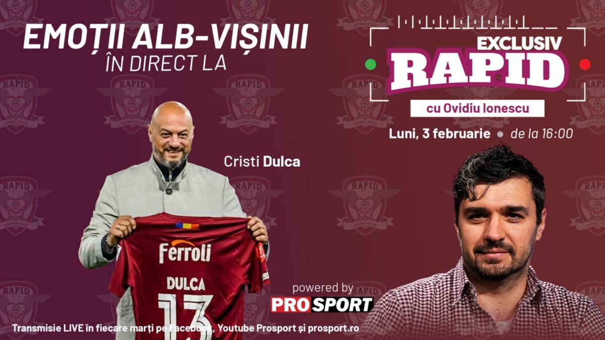 Imagine Stire „EXCLUSIV RAPID” cu fostul căpitan al Rapidului, Cristi Dulca începe la ora 16:00, în direct pe YouTube – ProSport! | 2review.ro