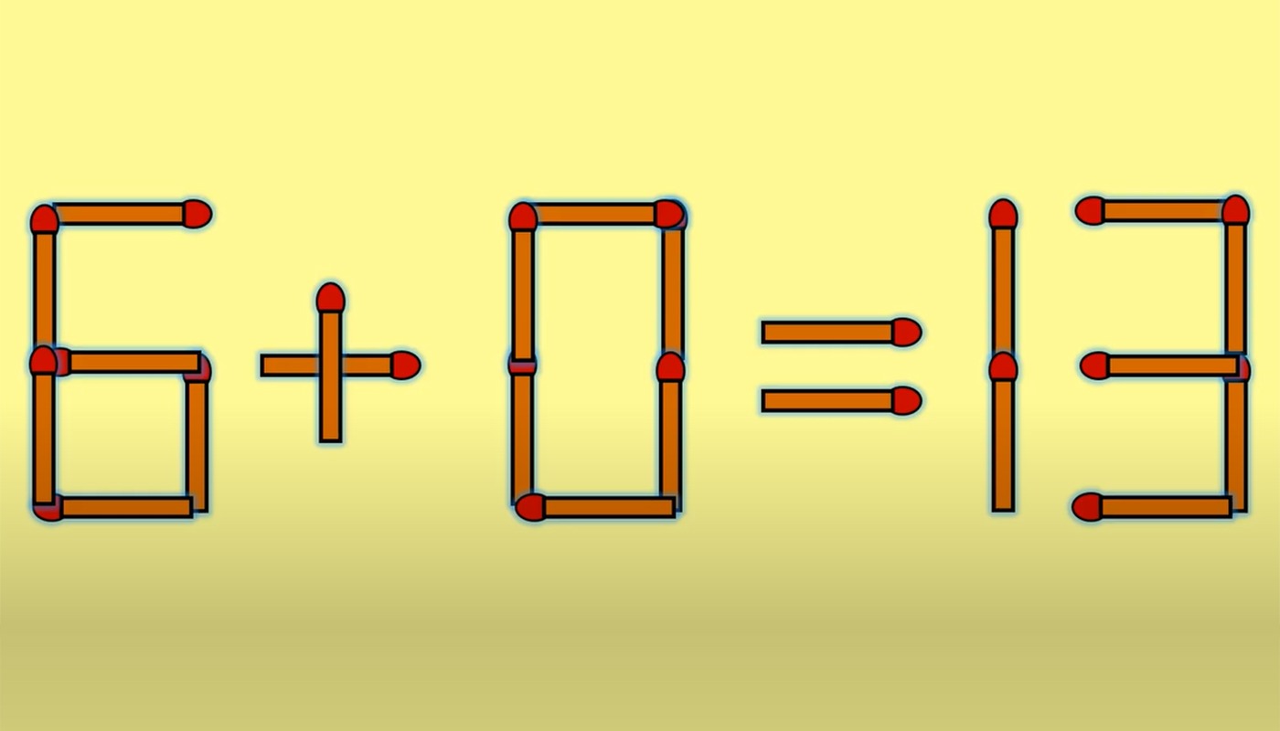 Test IQ cu chibrituri | Mutați un singur băț, pentru a corecta 6 + 0 = 13