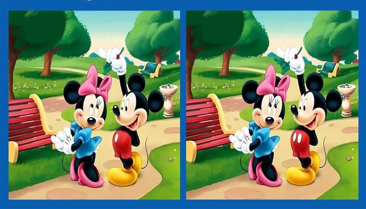Test de logică | Găsiți 3 diferențe între aceste două poze cu Minnie și Mickey Mouse!