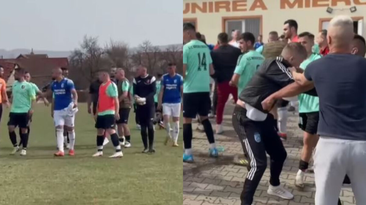 Scene de MMA la un meci de fotbal din România! Un jucător a fost aruncat la pământ și… „Ne-a făcut praf”