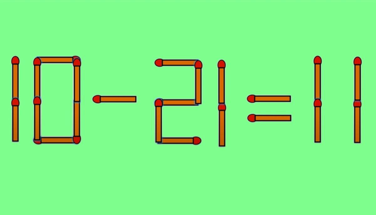Imagine Stire Test de inteligență | 10-21=11 este greșit. Pentru a corecta egalitatea e nevoie să mutați un singur băț de chibrit | 2review.ro