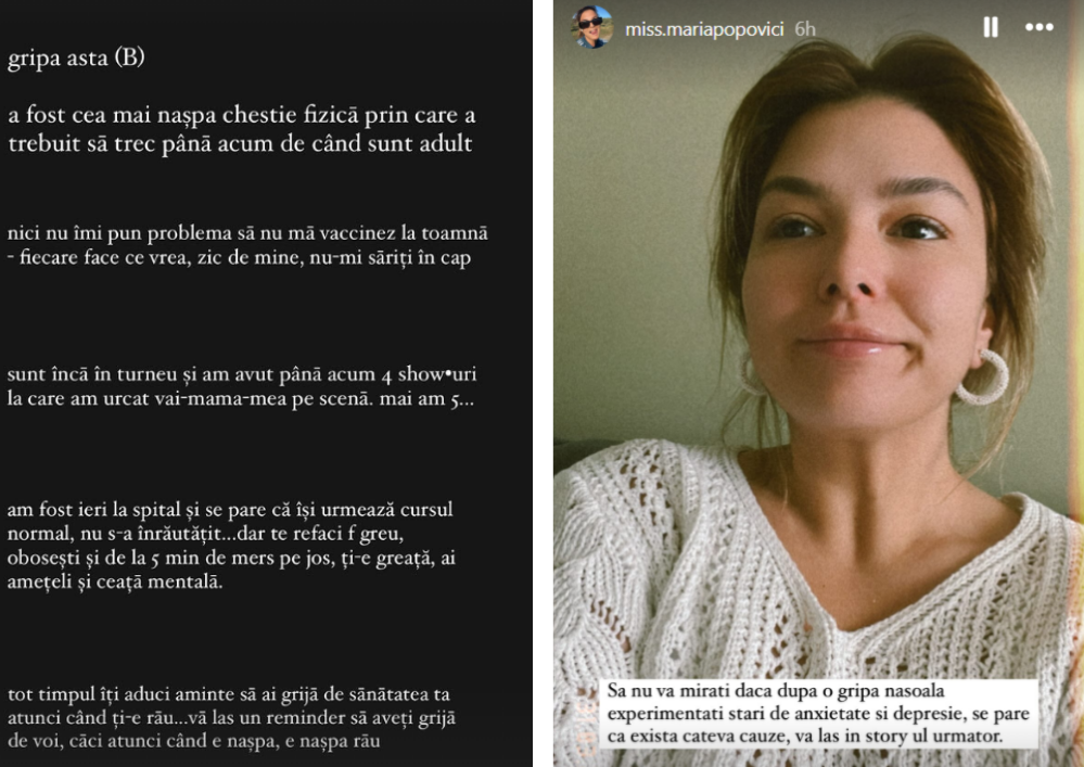 Postările făcute de Maria Popovici. Sursă: Instagram