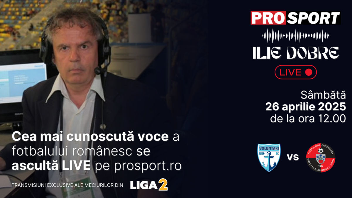 Imagine Stire Ilie Dobre comentează LIVE pe ProSport.ro meciul F.C. Voluntari – Csikszereda, sâmbătă, 26 aprilie 2025, de la ora 12.00 | 2review.ro