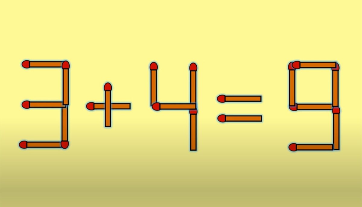 Imagine Stire Test IQ cu chibrituri | Mutați un singur băț, pentru a corecta 3 + 4 = 9 | 2review.ro
