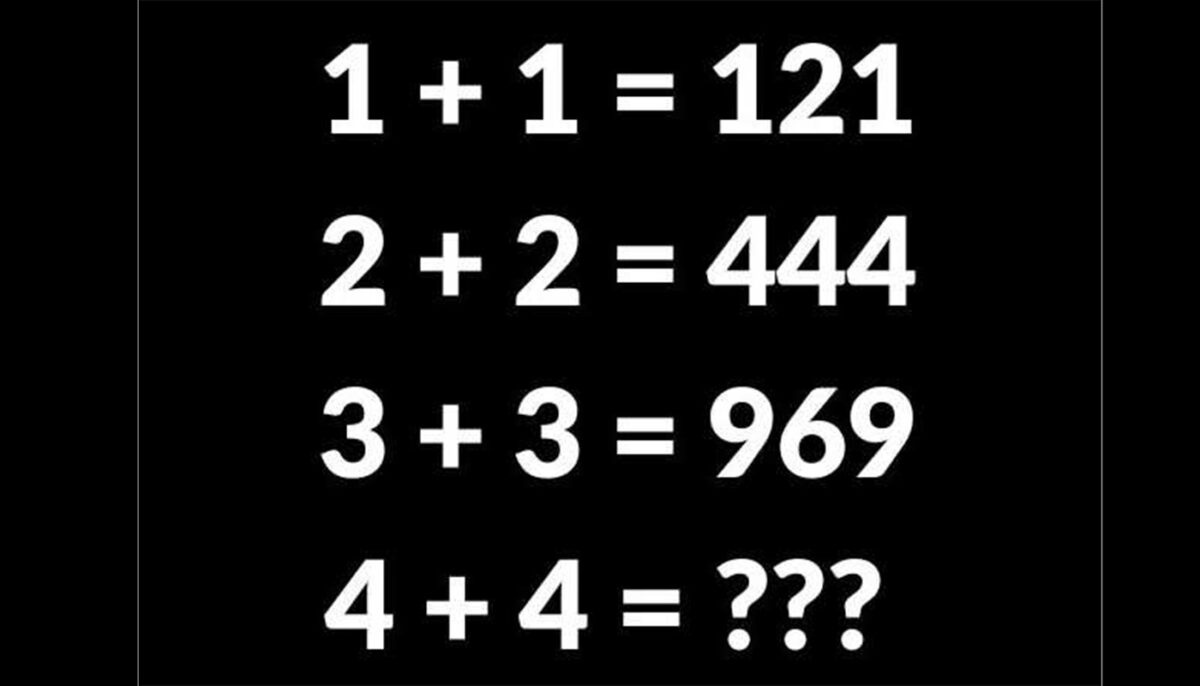 Imagine Stire Test IQ exclusiv pentru genii | Dacă 1+1=121, 2+2=444 și 3+3=969, cât este 4+4? | 2review.ro