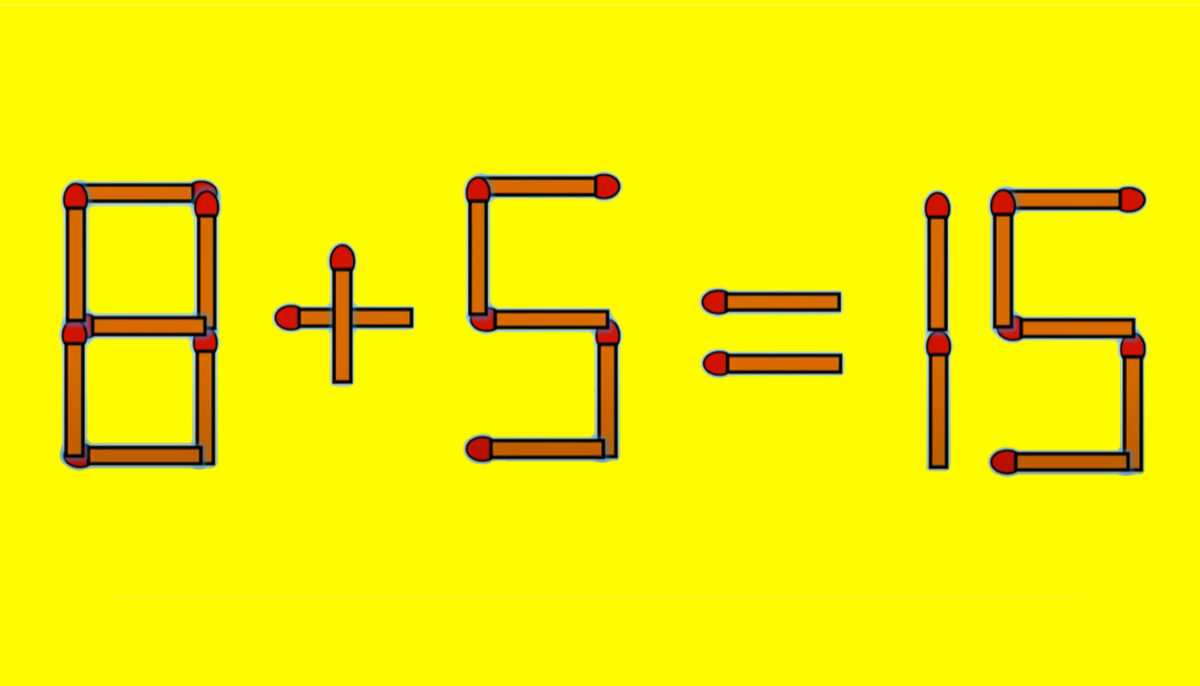 Test IQ cu chibrituri | Mutați un singur băț, pentru a corecta 8 + 5 = 15