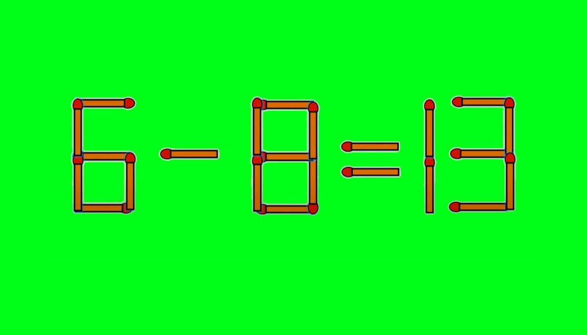 Imagine Stire Test de inteligență | 6 – 8 = 13 este greșit. Mutați un singur chibrit, pentru a corecta egalitatea | 2review.ro