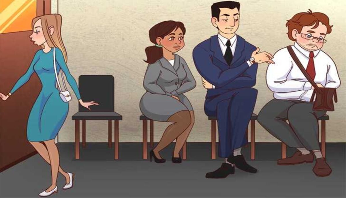 Test de inteligență | În poza aceasta apar 4 oameni, aflați la un interviu de job, dar s-a strecurat și o mare greșeală. Găsiți-o!