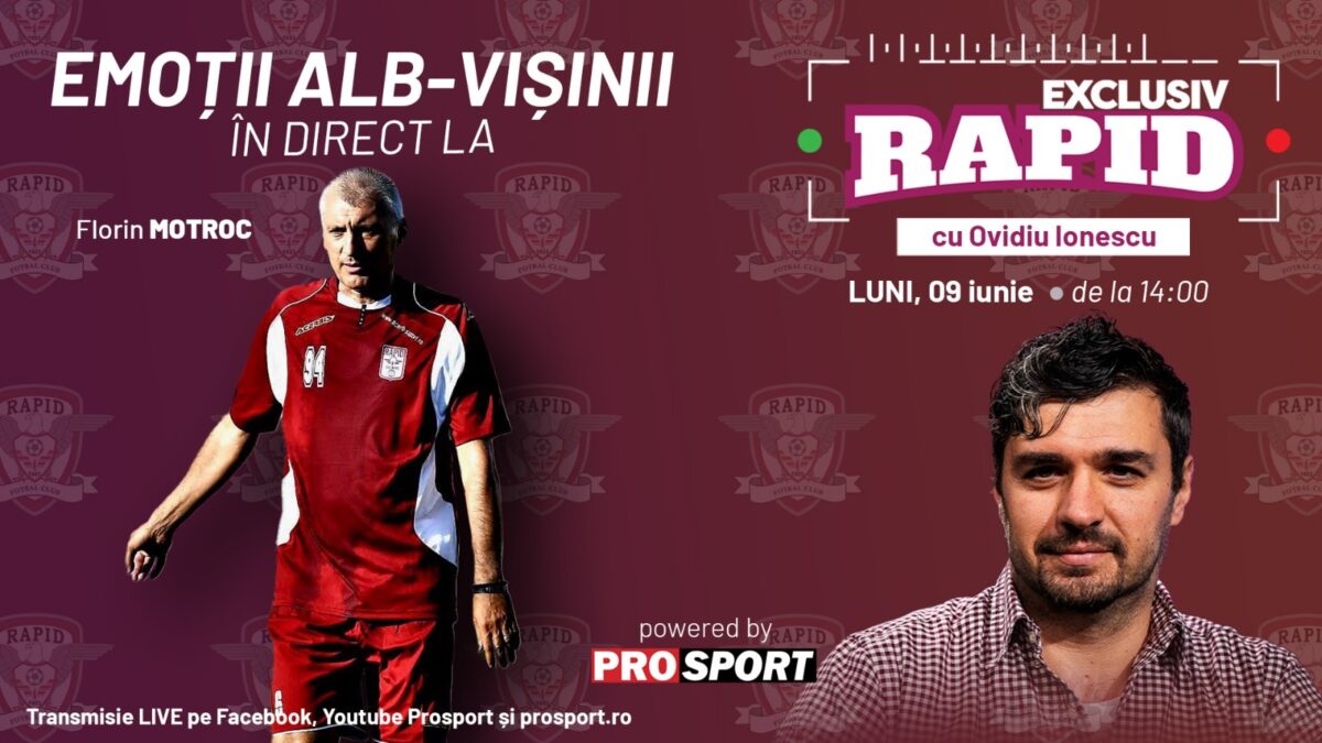 Începem săptămână în forță cu o ediție speciala a emisiunii „EXCLUSIV RAPID”, luni, 9 iunie, de la ora 14:00, în direct pe YouTube – ProSport!