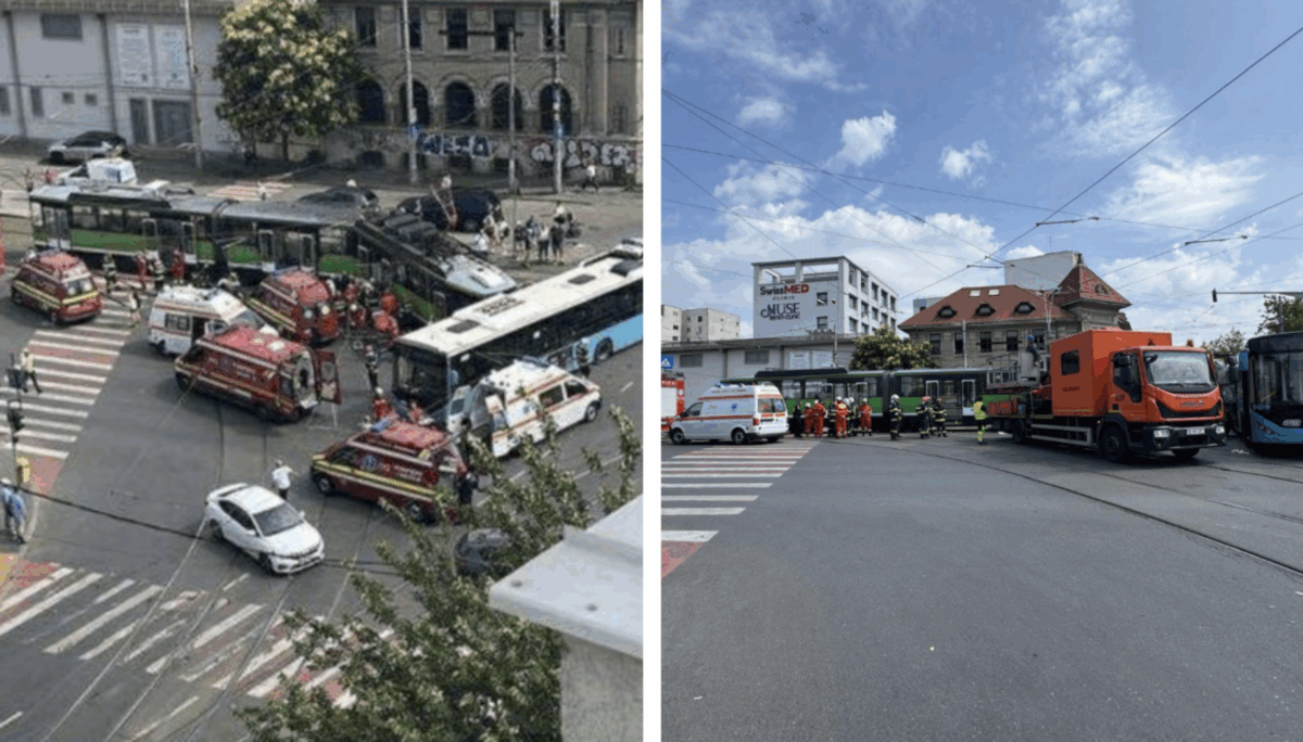 Accident deosebit de grav în București, după ce un autobuz STB s-a ciocnit cu un tramvai! Sunt 11 victime