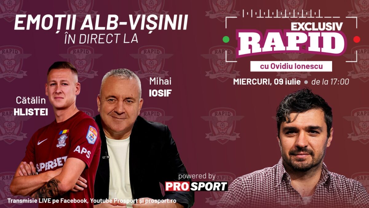 Imagine Stire „EXCLUSIV RAPID” cu Miță Iosif, Cătălin Hlistei și Denis Ciobotariu e în direct pe YouTube – ProSport, astăzi, de la ora 17:00 | 2review.ro