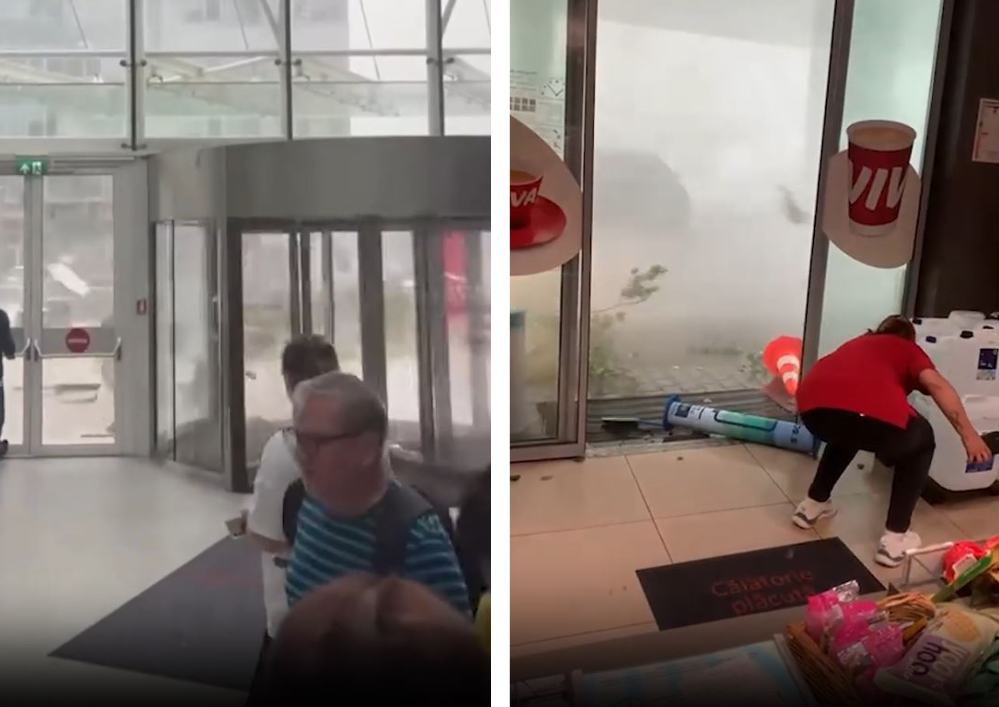Imagini de GROAZĂ din mall Promenada și o benzinărie din București, în timpul furtunii devastatoare! Doar în filme vezi așa ceva