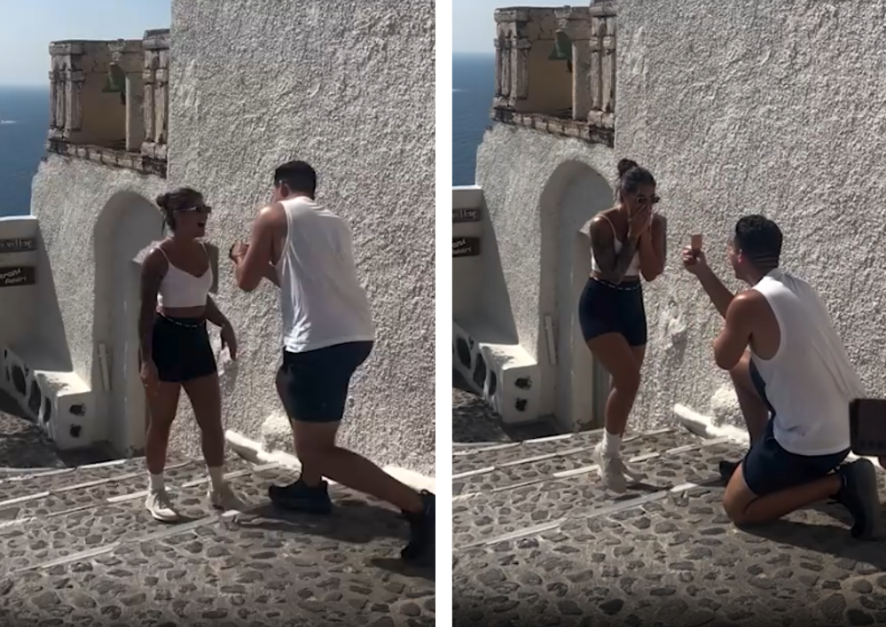 Nu e un banc! Ce a pățit acest tânăr în Santorini, după ce s-a așezat în genunchi pentru a-și cere iubita în căsătorie