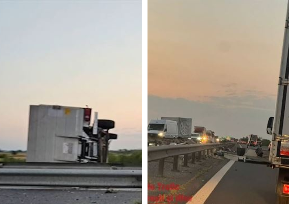 Accident terifiant pe A1! Un șofer a murit, după ce a intrat cu duba în glisiere