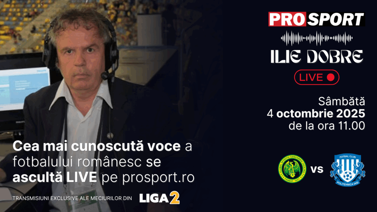 Imagine Stire Ilie Dobre comentează LIVE pe ProSport.ro meciul Concordia Chiajna – Politehnica Iași, sâmbătă, 4 octombrie 2025, de la ora 11.00 | 2review.ro