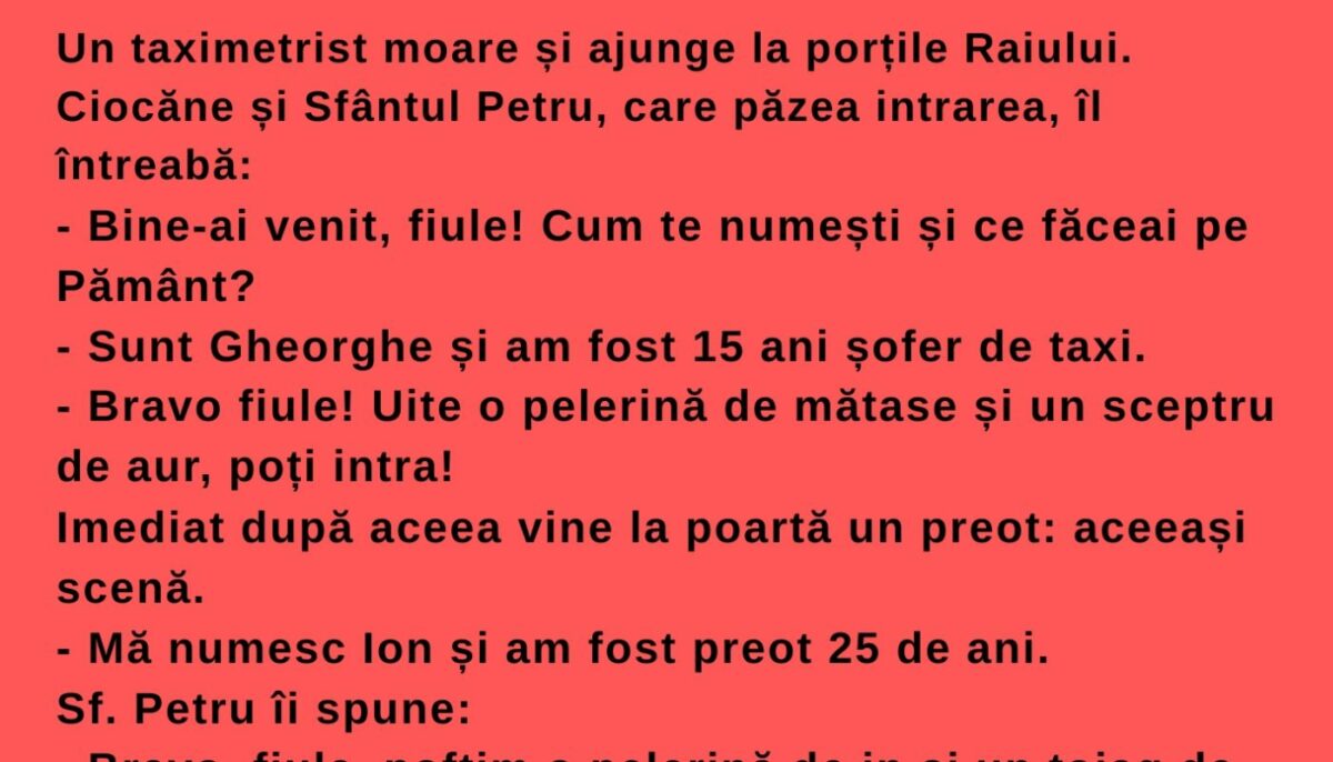 Imagine Stire Bancul începutului de săptămână | „Vezi, dragul meu, noi aici în Rai primim pe criterii de performanță” | 2review.ro