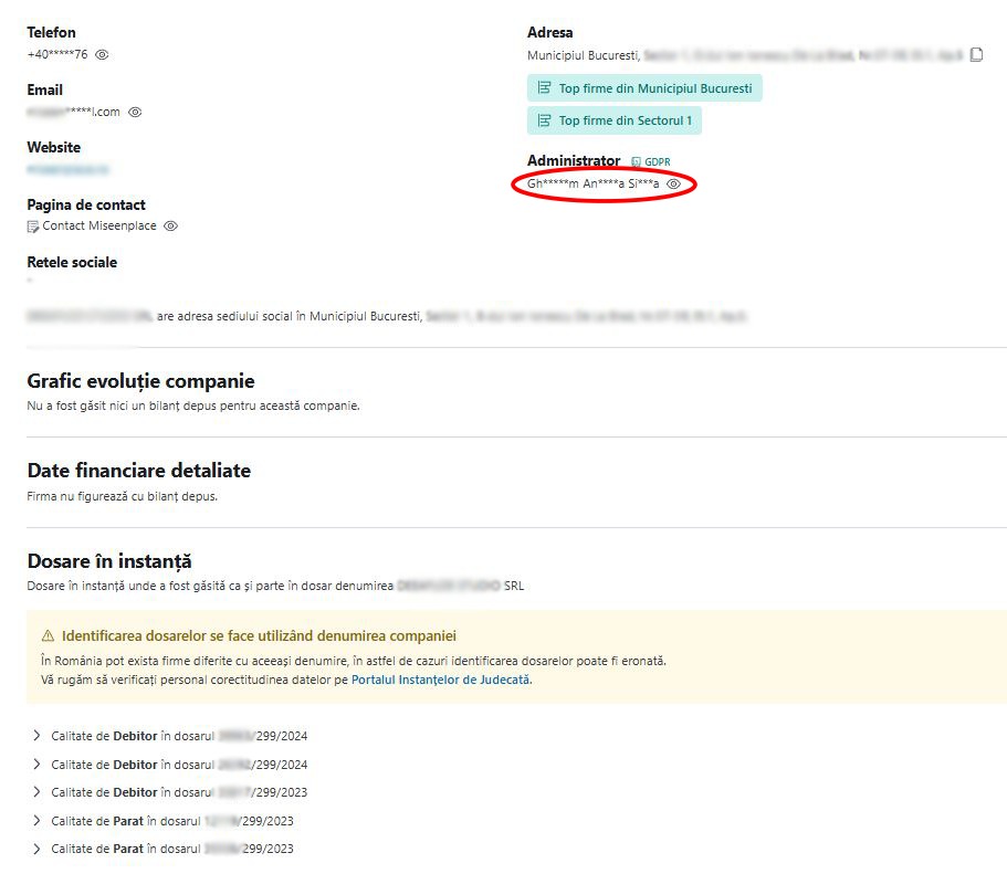 Andreea Gherasim are pe numele acestor firme numeroase procese deschise